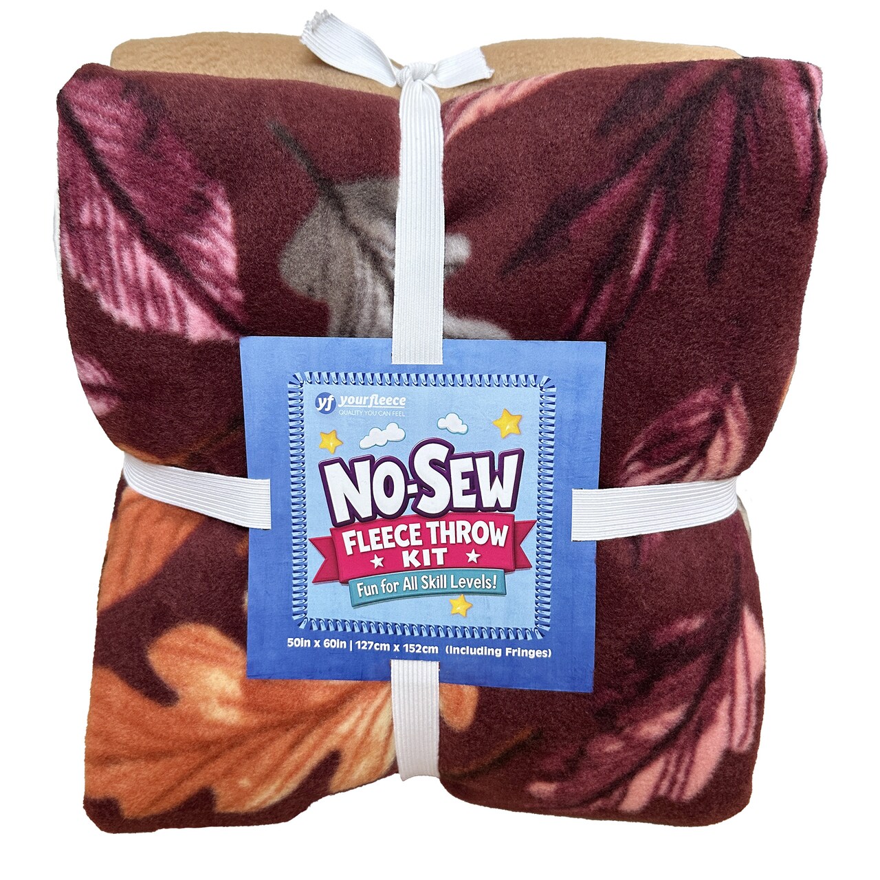 Colors of Fall Wine Anti-Pill Premium No Sew Throw Fleece Fabric Kit (Beige Backing)